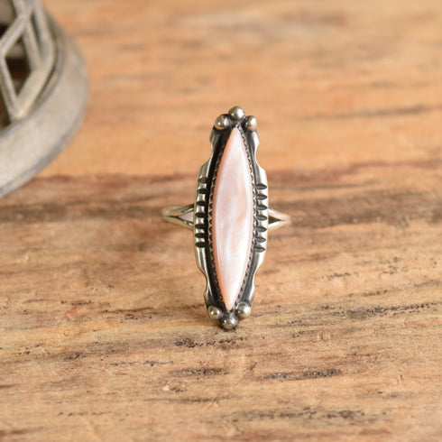 Vintage Native American Mother of Pearl long marquis ring